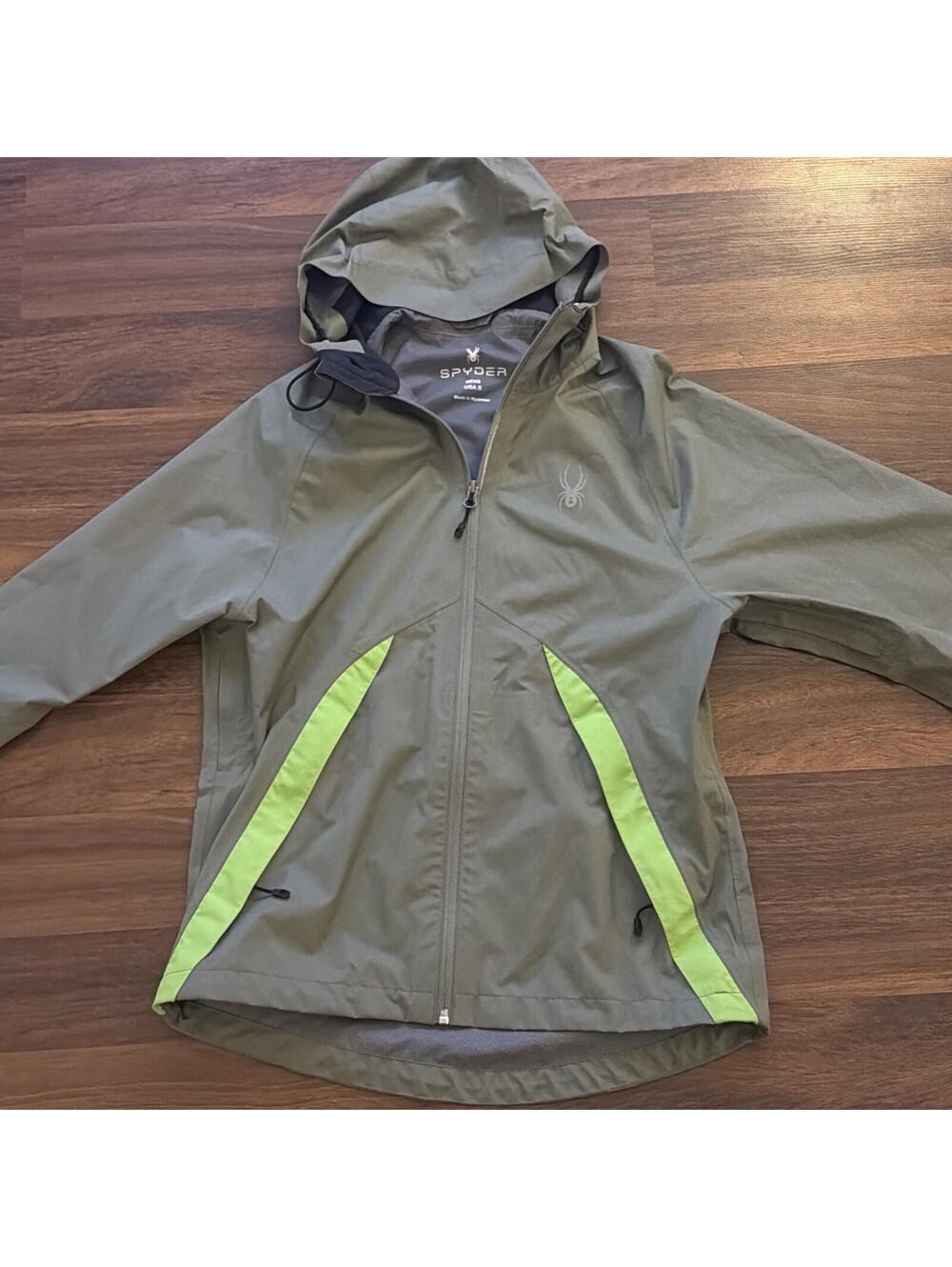 Spyder Jacket Mens Small Green Waterproof Rain Coat Hiking Spring Showers Olive